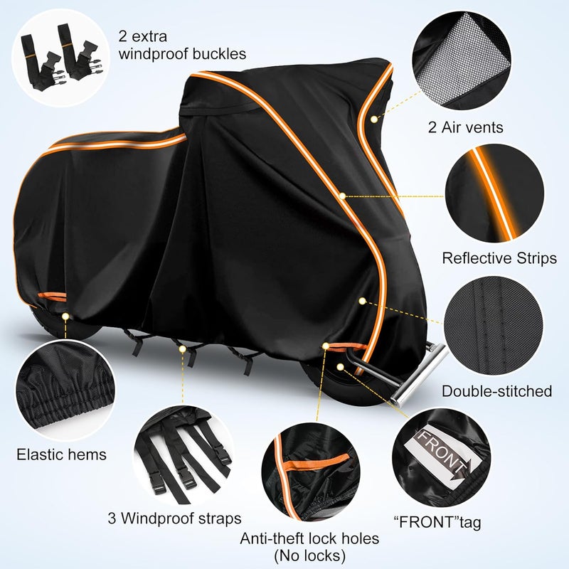 BIGACOVER Waterproof Motorcycle Cover for Vespa GTV,Vespa GTS (300cc HPE, Super 300cc HPE, Super Sport 300cc HPE, Super TECH 300cc HPE), Outdoor 420D Scooter Cover Windproof Heavy Duty Waterproof Protection - Image 2